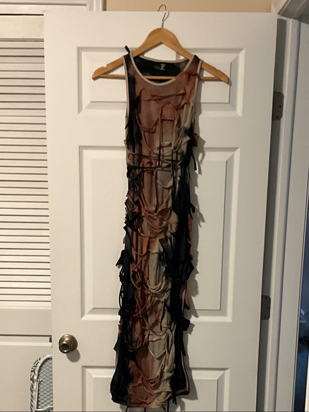 Sleeveless Brown and Black Textured Maxi Dress